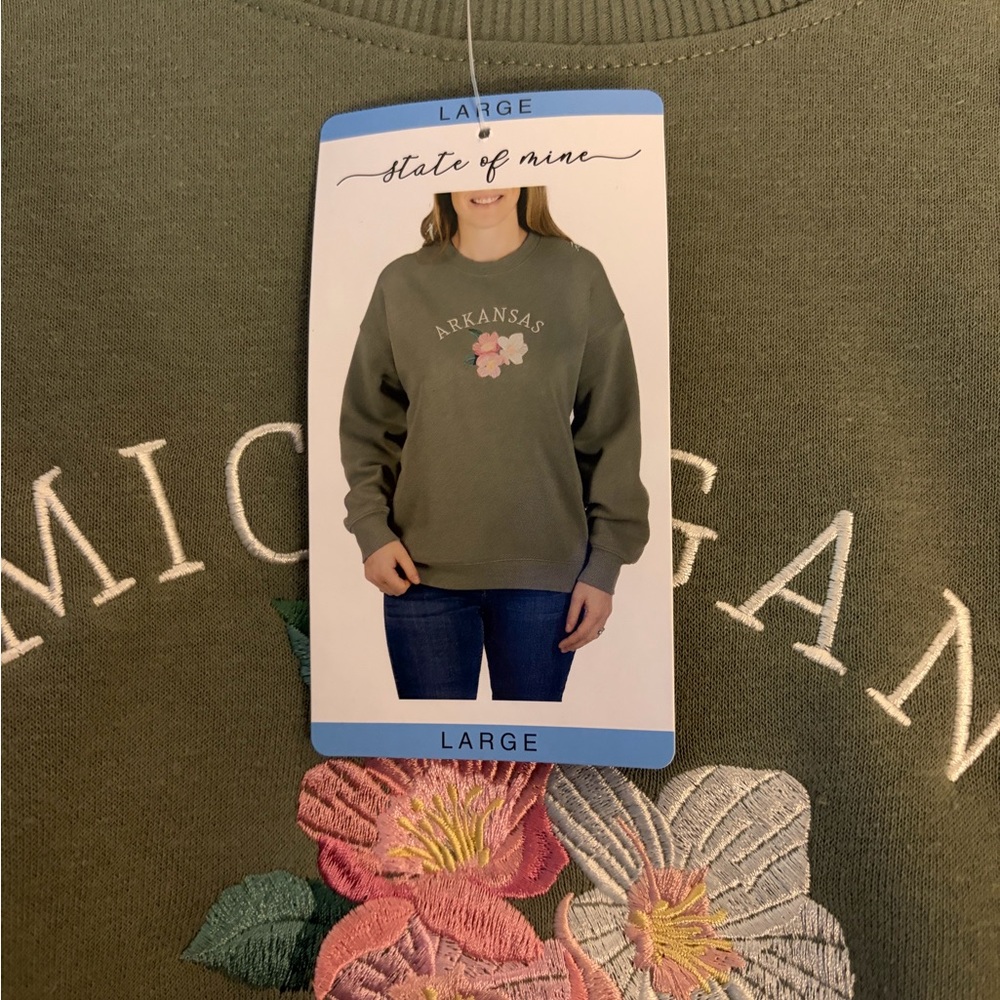 State of Mind Green Floral Crew Neck Sweatshirt - Picture 3 of 3